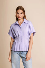 Cicy Bell Womens Light Purple Pleated Button-Down Shirt