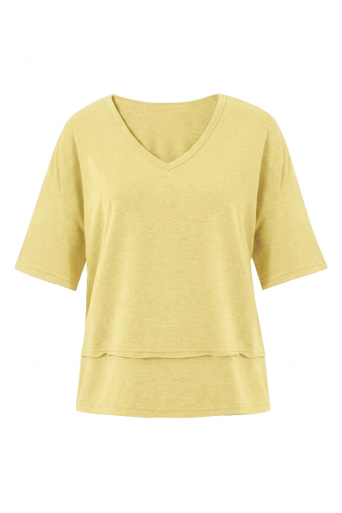 Womens Light Yellow Summer V Neck T Shirts | CicyBell