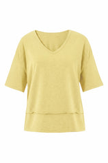 Womens Light Yellow Summer V Neck T Shirts | CicyBell