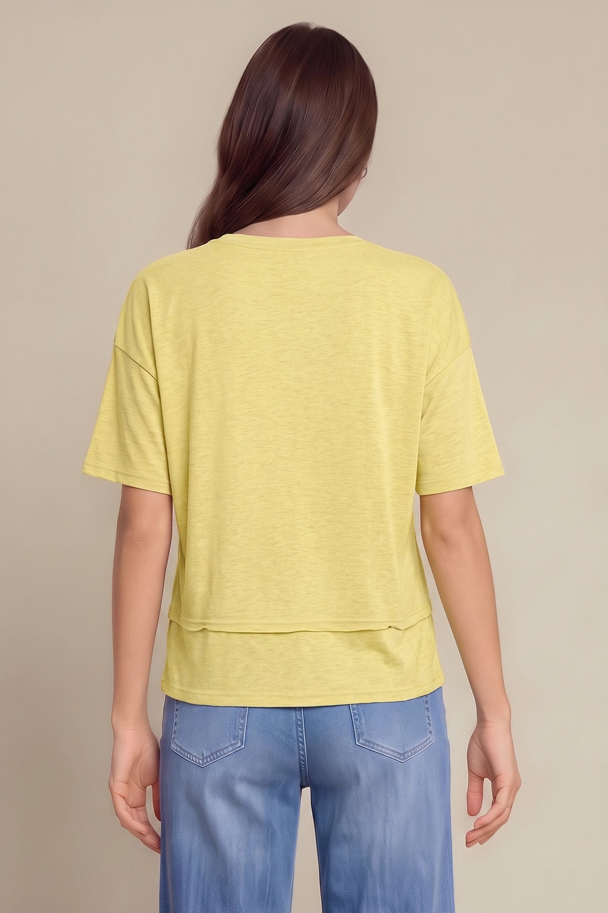 Womens Light Yellow Summer V Neck T Shirts | CicyBell