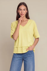 Womens Light Yellow Summer V Neck T Shirts | CicyBell