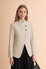 Womens Light Khaki Casual Stand Collar Blazer | CicyBell