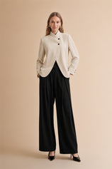 Womens Light Khaki Casual Stand Collar Blazer | CicyBell