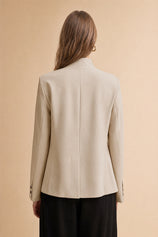 Womens Light Khaki Casual Stand Collar Blazer | CicyBell