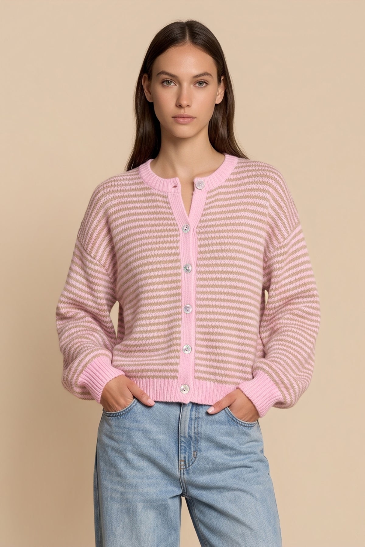 Womens Lilac Striped Cardigan Sweaters | CicyBell