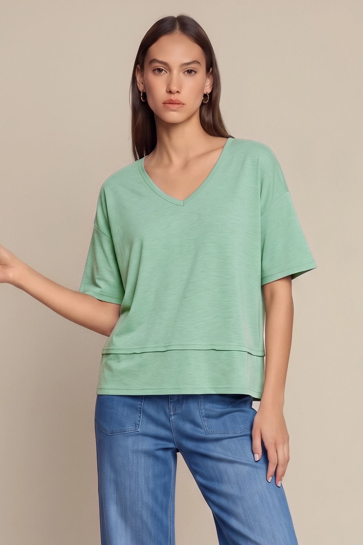 Womens Mint Color Summer V Neck T Shirts | CicyBell
