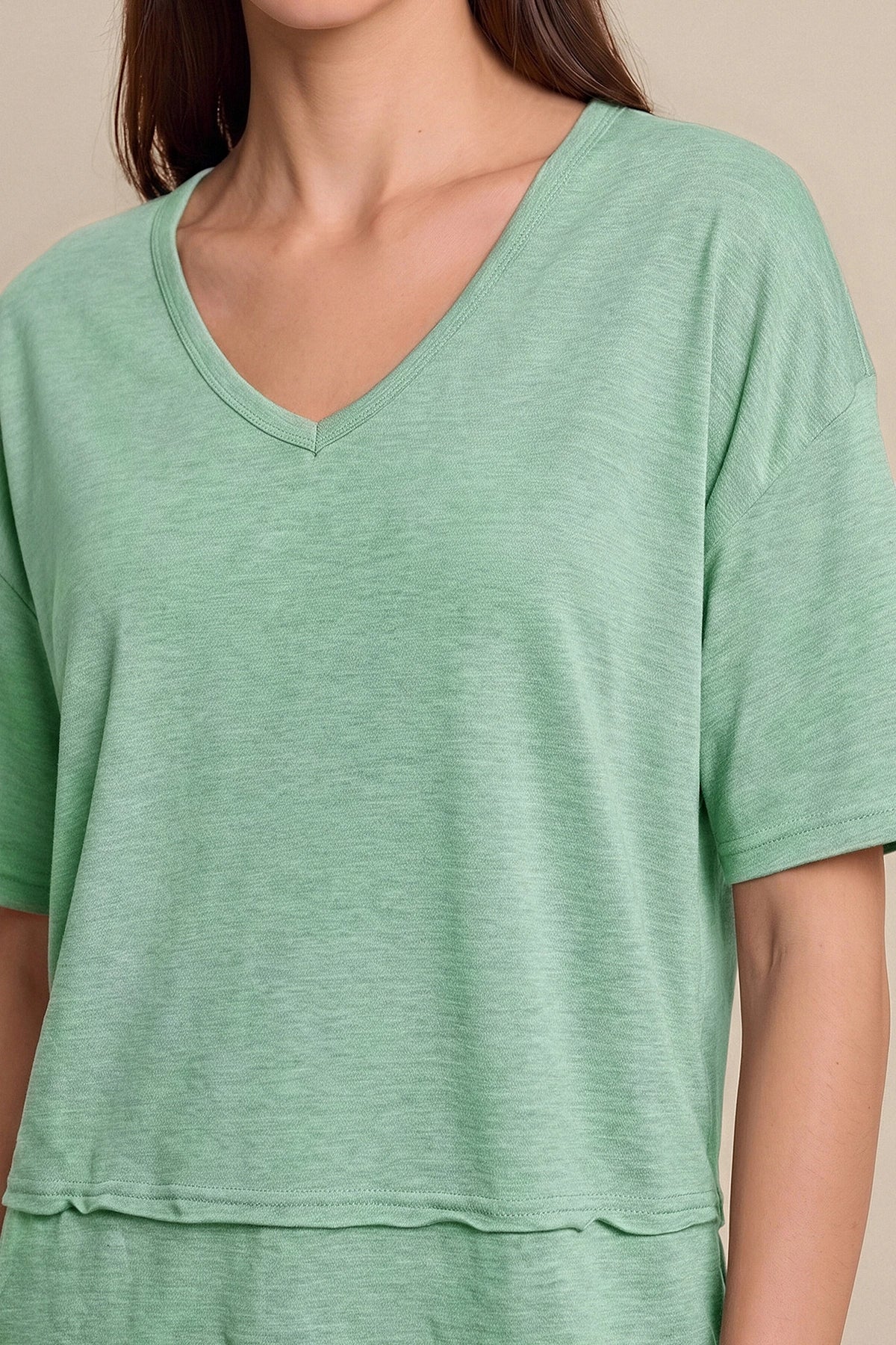 Womens Mint Color Summer V Neck T Shirts | CicyBell