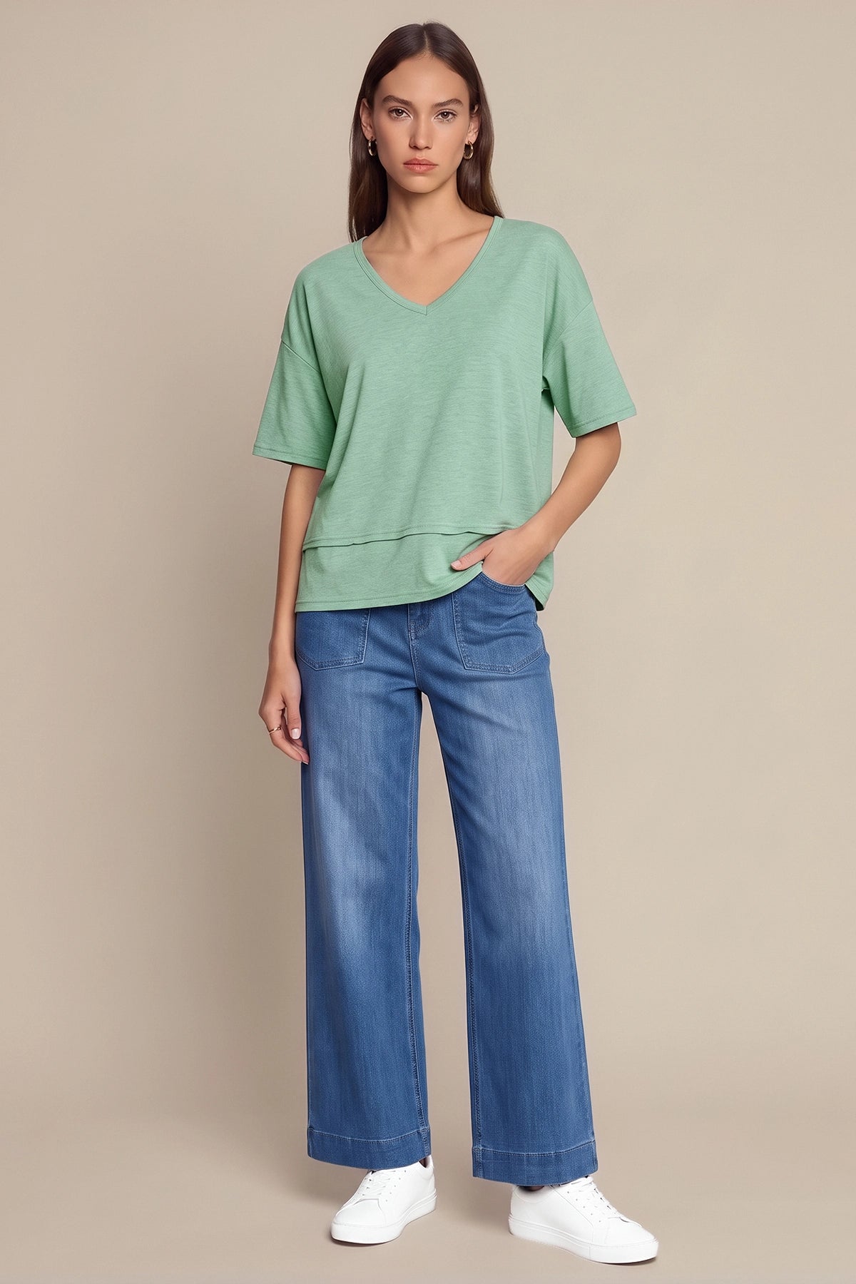 Womens Mint Color Summer V Neck T Shirts | CicyBell