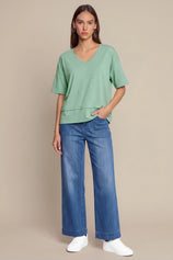 Womens Mint Color Summer V Neck T Shirts | CicyBell