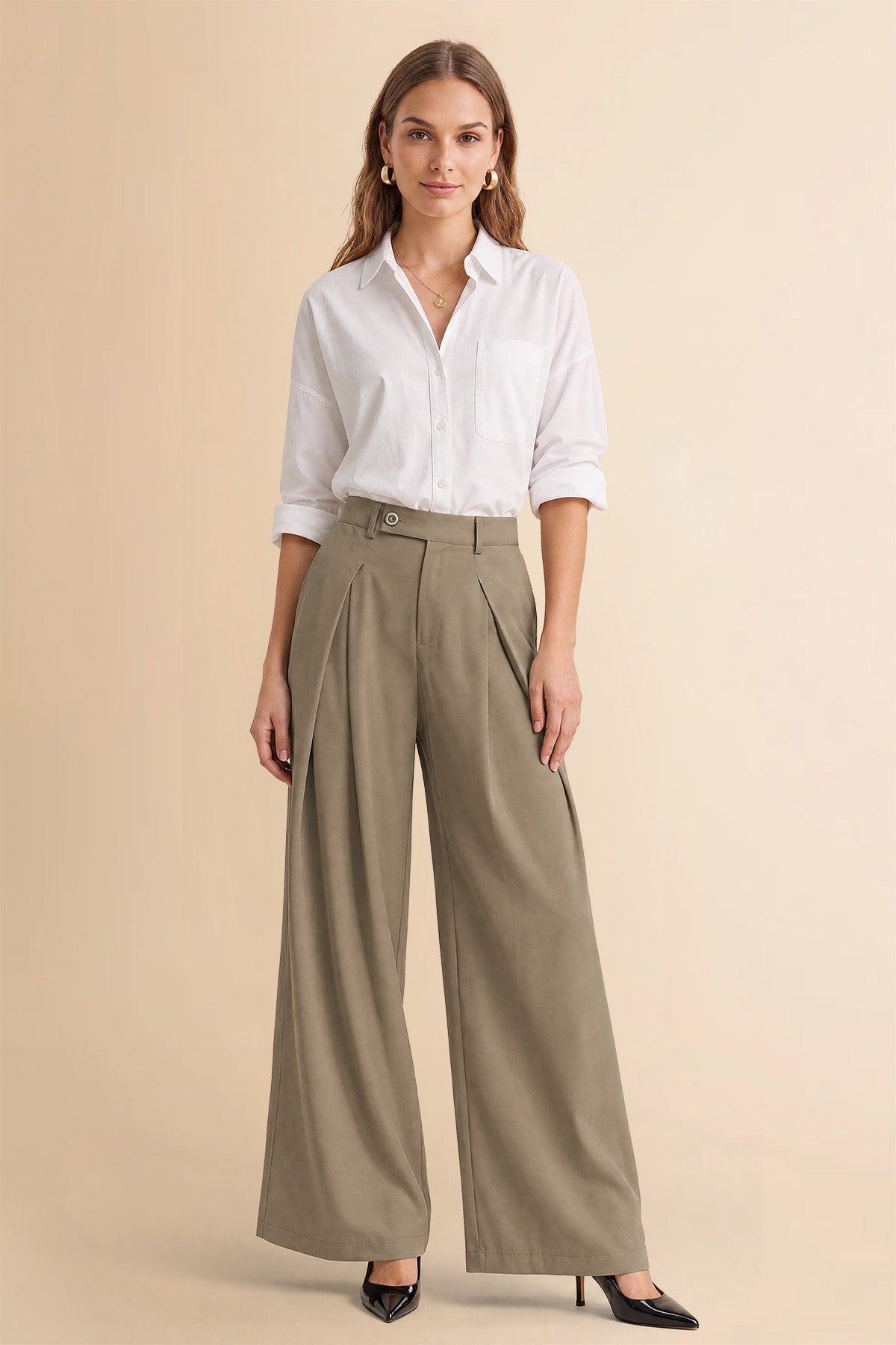 Womens Mocha Brown Wide Leg Dressy Pants | CicyBell