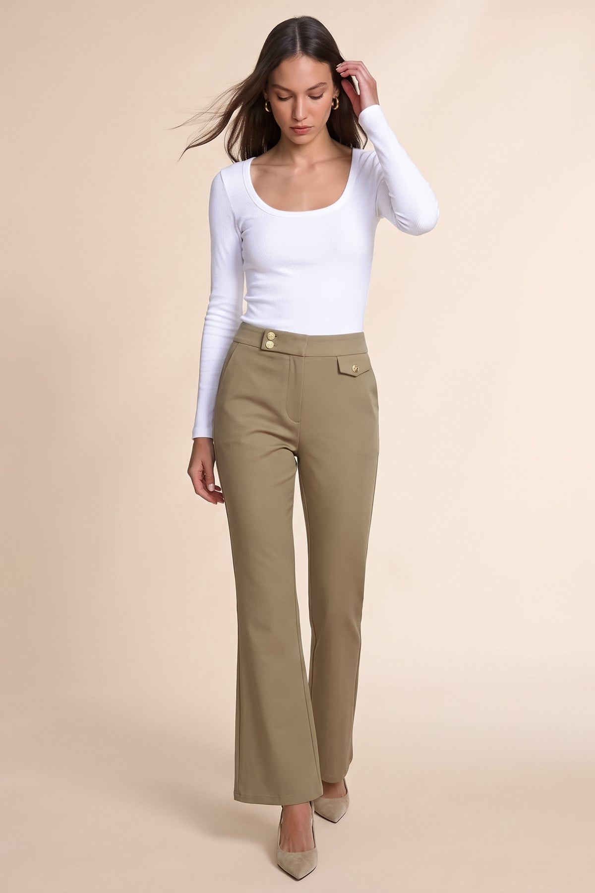 Womens Mocha Brown Flared Dress Pants | CicyBell