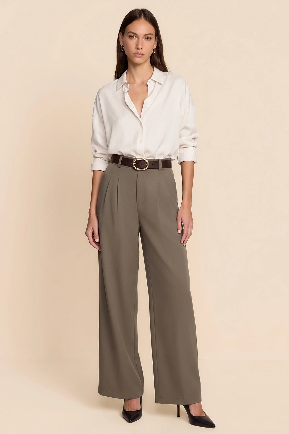 Womens Mocha Brown Business Wide Leg Dress Pants | CicyBell