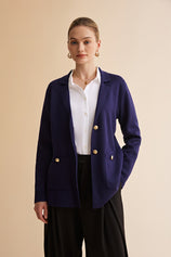 Womens Navy Long Sleeve Sweater Blazer | CicyBell