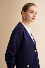 Womens Navy Long Sleeve Sweater Blazer | CicyBell