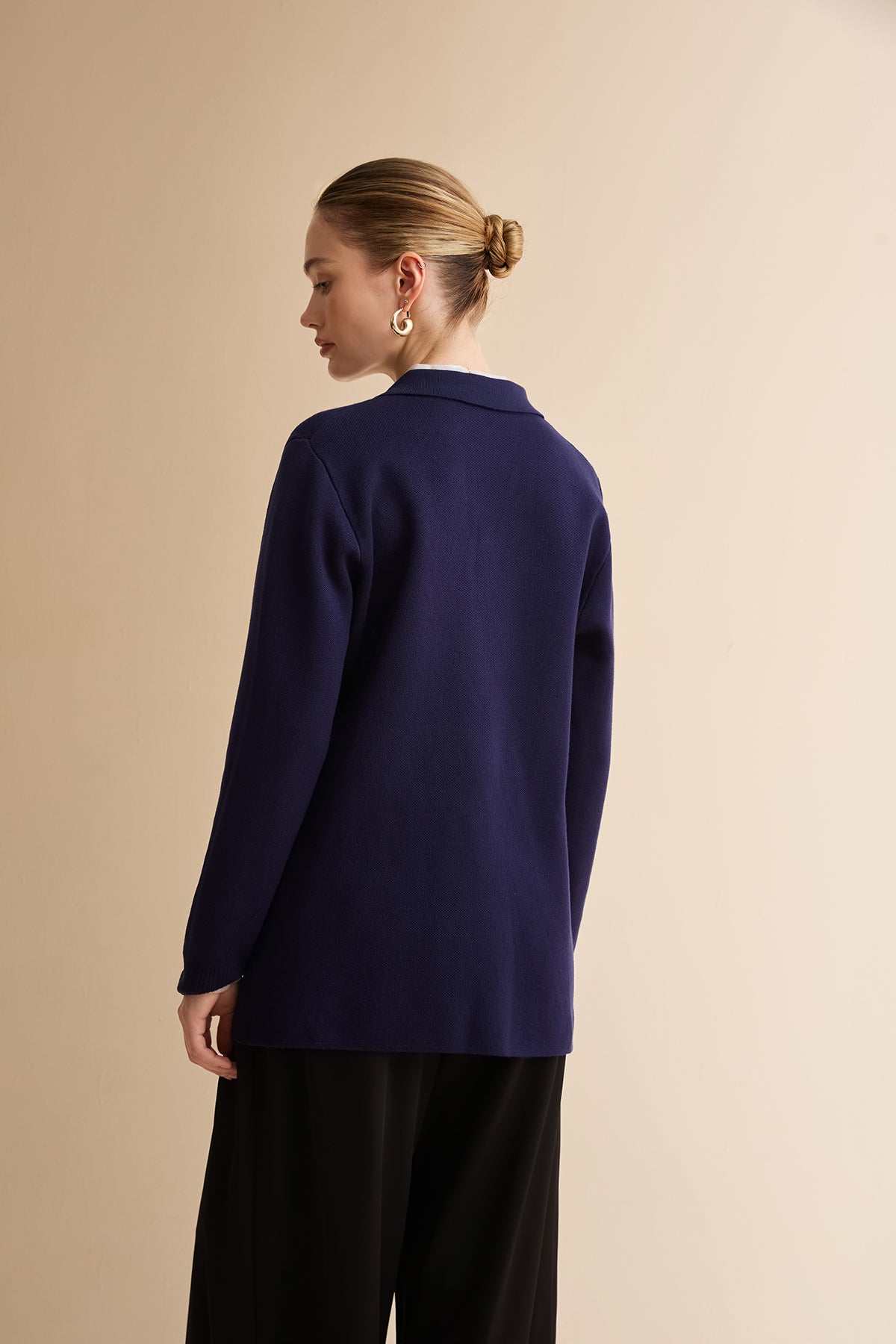 Womens Navy Long Sleeve Sweater Blazer | CicyBell