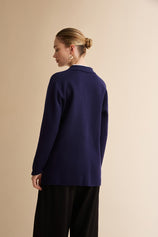 Womens Navy Long Sleeve Sweater Blazer | CicyBell