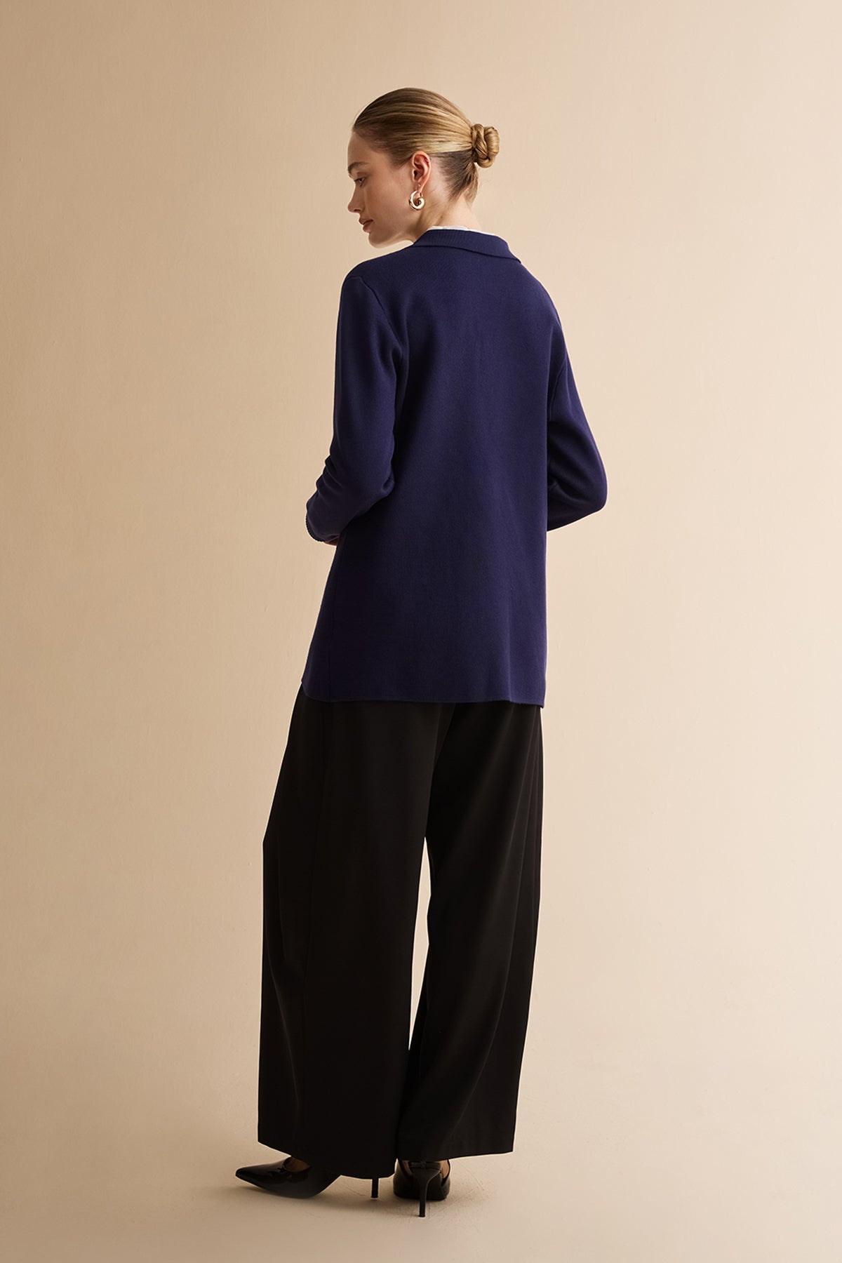 Womens Navy Long Sleeve Sweater Blazer | CicyBell
