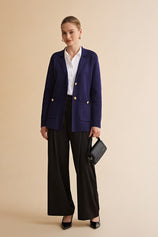 Womens Navy Long Sleeve Sweater Blazer | CicyBell