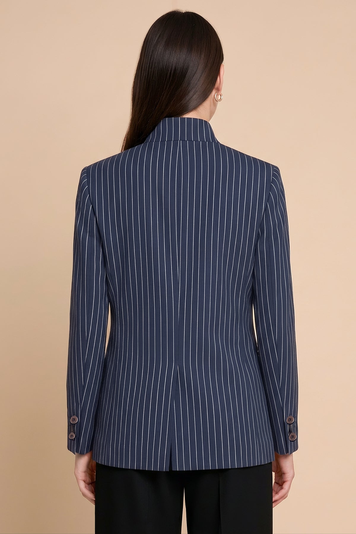 Womens Navy Casual Stand Collar Blazer | CicyBell