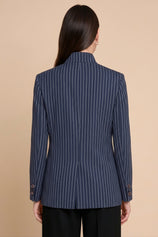 Womens Navy Casual Stand Collar Blazer | CicyBell