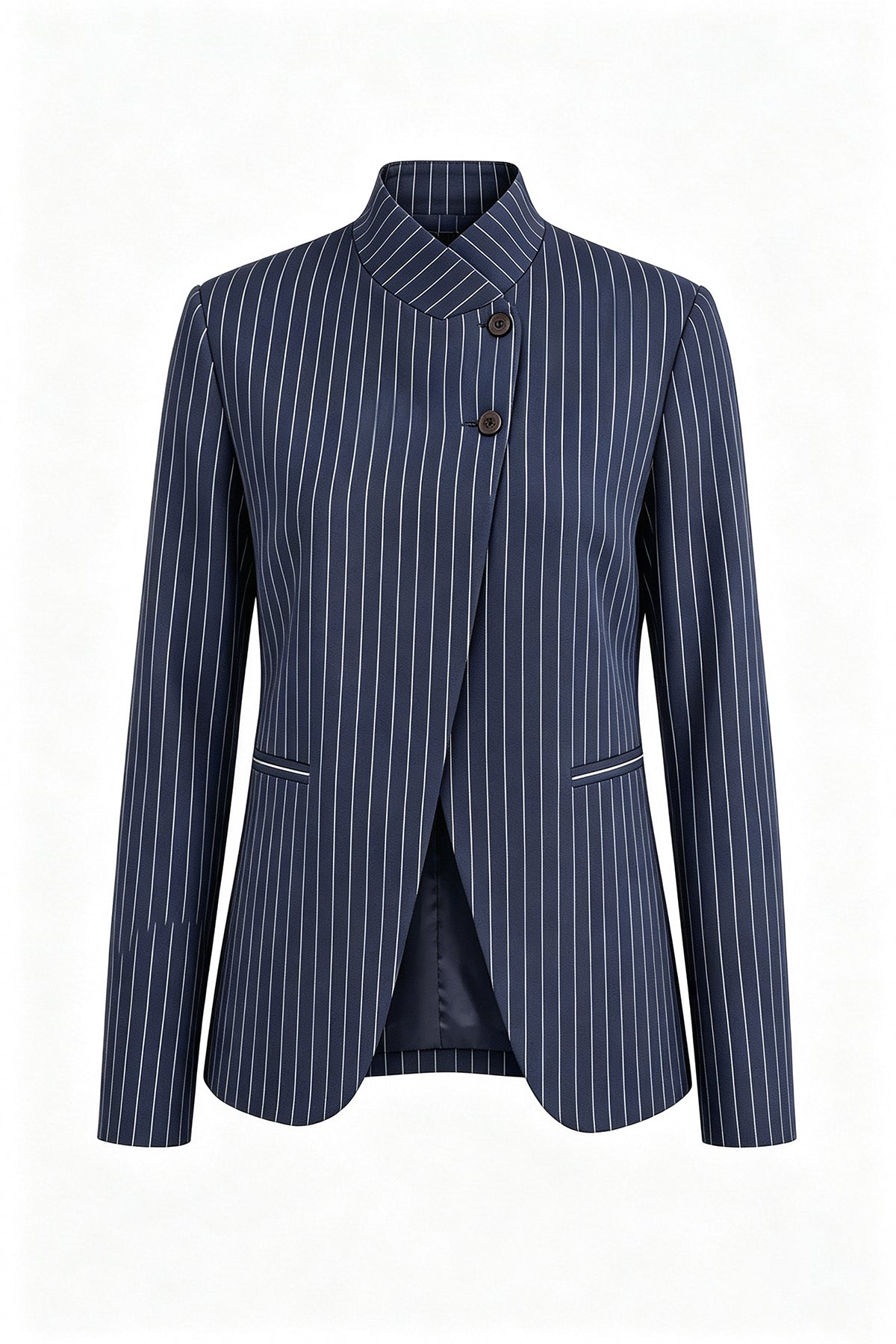 Womens Navy Casual Stand Collar Blazer | CicyBell