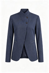 Womens Navy Casual Stand Collar Blazer | CicyBell