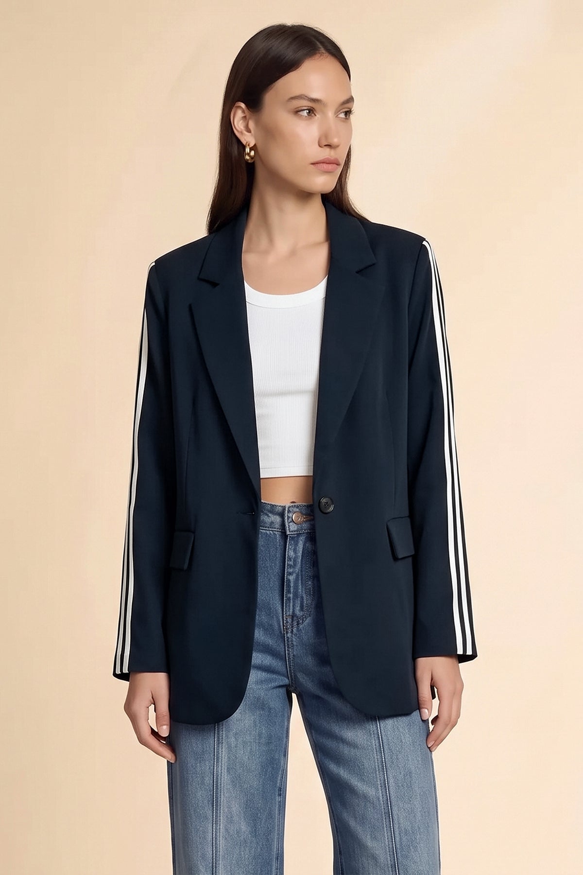 Womens Navy Color Block Blazer| CicyBell