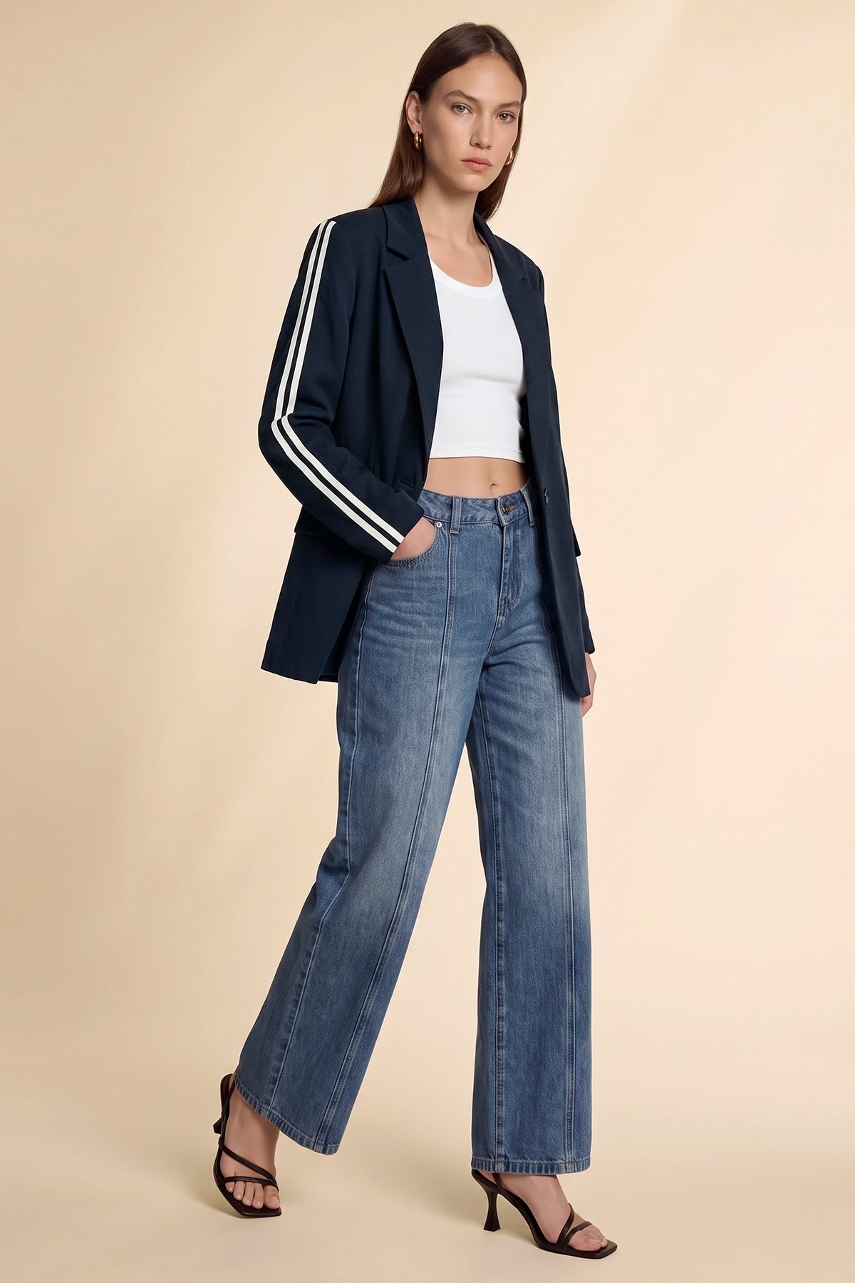 Womens Navy Color Block Blazer| CicyBell