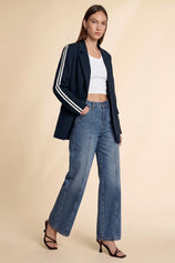 Womens Navy Color Block Blazer| CicyBell