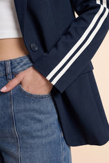Womens Navy Color Block Blazer| CicyBell