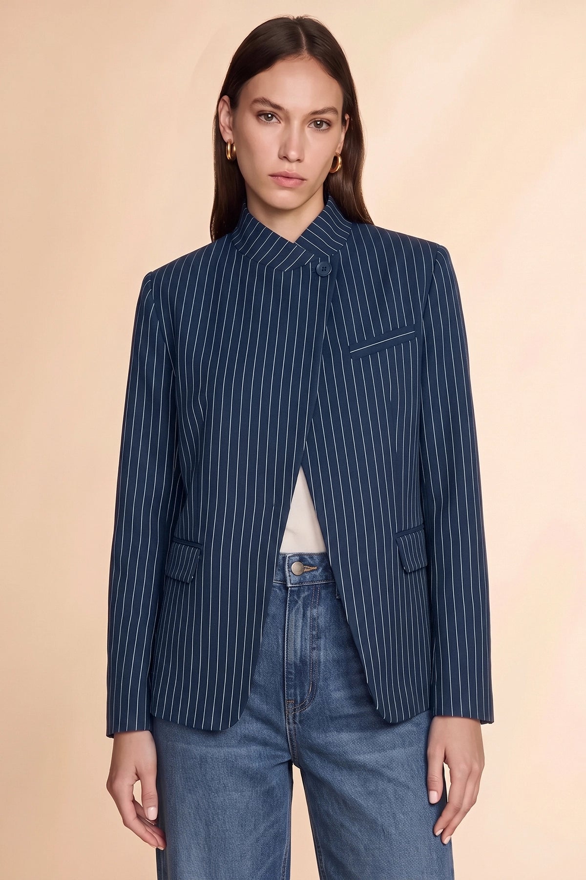 Womens Navy Professional Striped Blazer | CicyBell