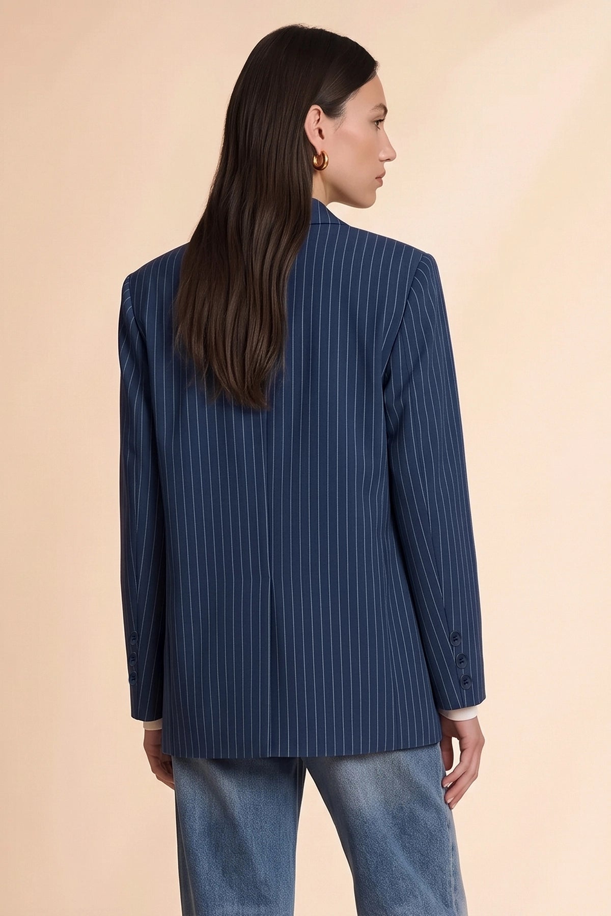 Womens Navy Professional Striped Blazer | CicyBell