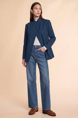 Womens Navy Professional Striped Blazer | CicyBell