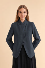 Womens Navy Casual Stand Collar Blazer | CicyBell