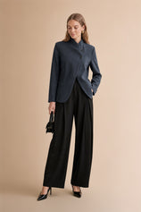 Womens Navy Casual Stand Collar Blazer | CicyBell