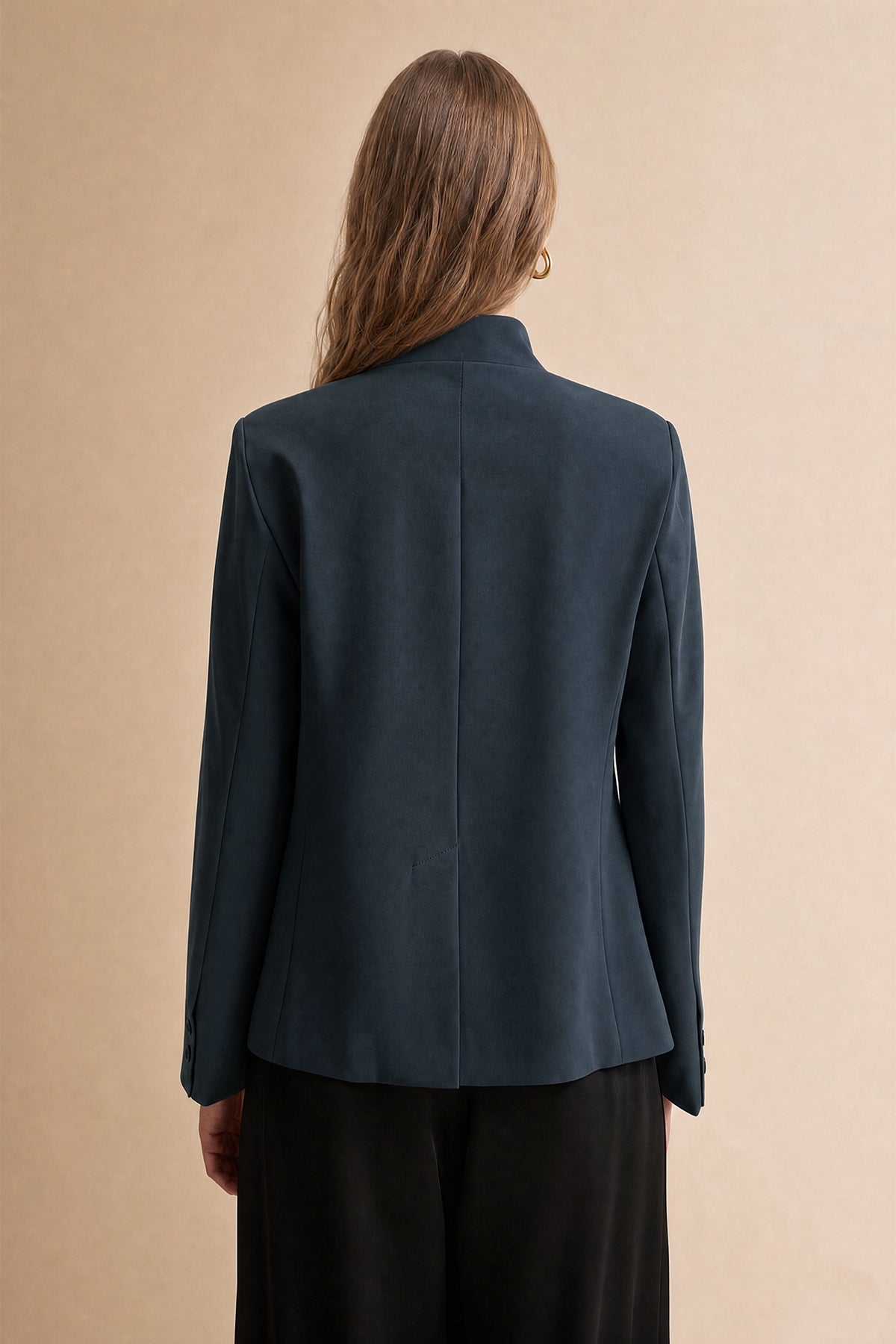 Womens Navy Casual Stand Collar Blazer | CicyBell