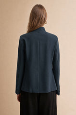 Womens Navy Casual Stand Collar Blazer | CicyBell