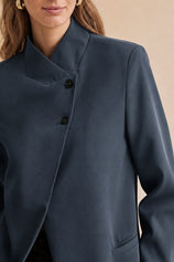 Womens Navy Casual Stand Collar Blazer | CicyBell