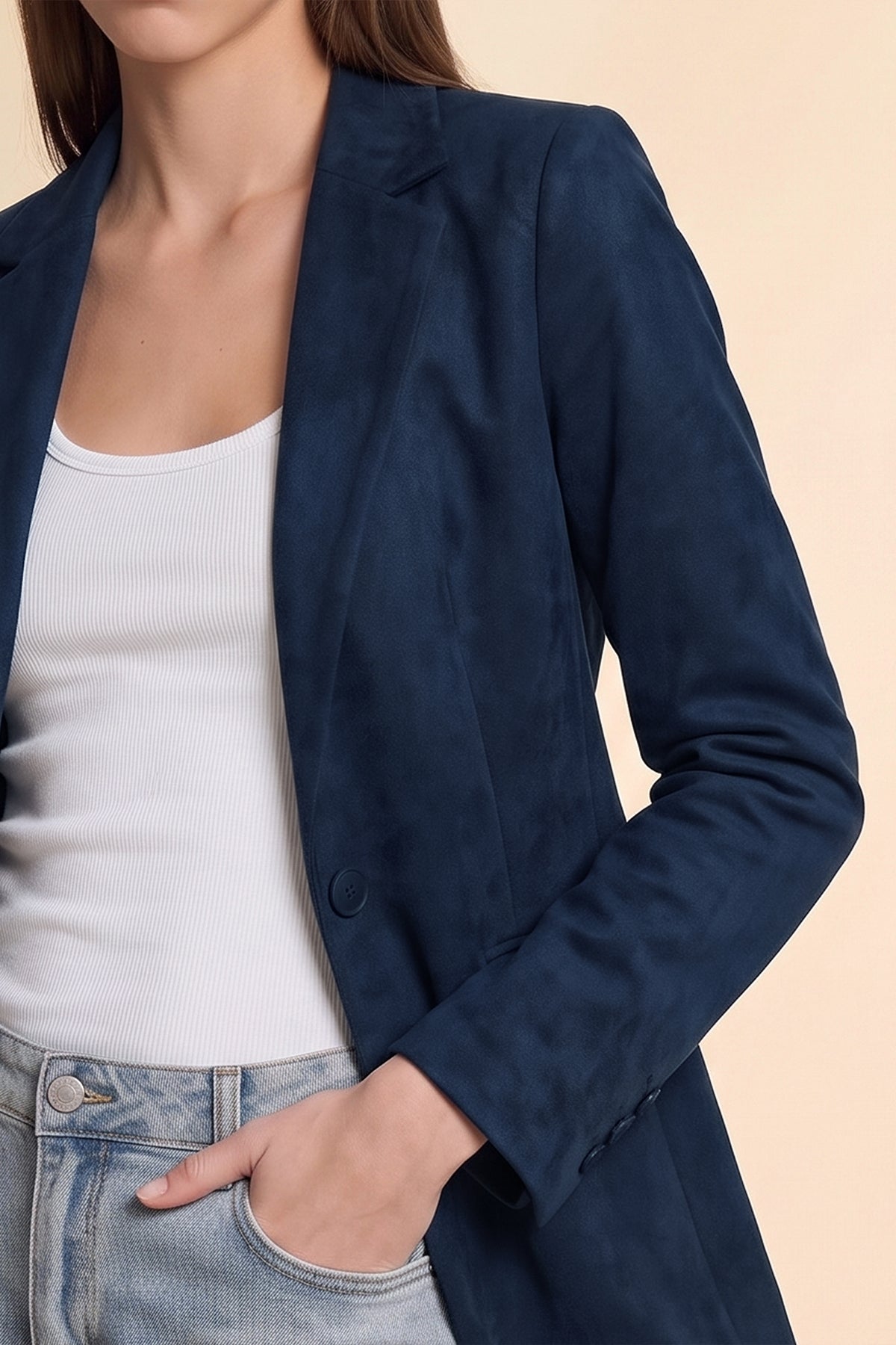 Womens Navy Faux Suede Blazers| CicyBell