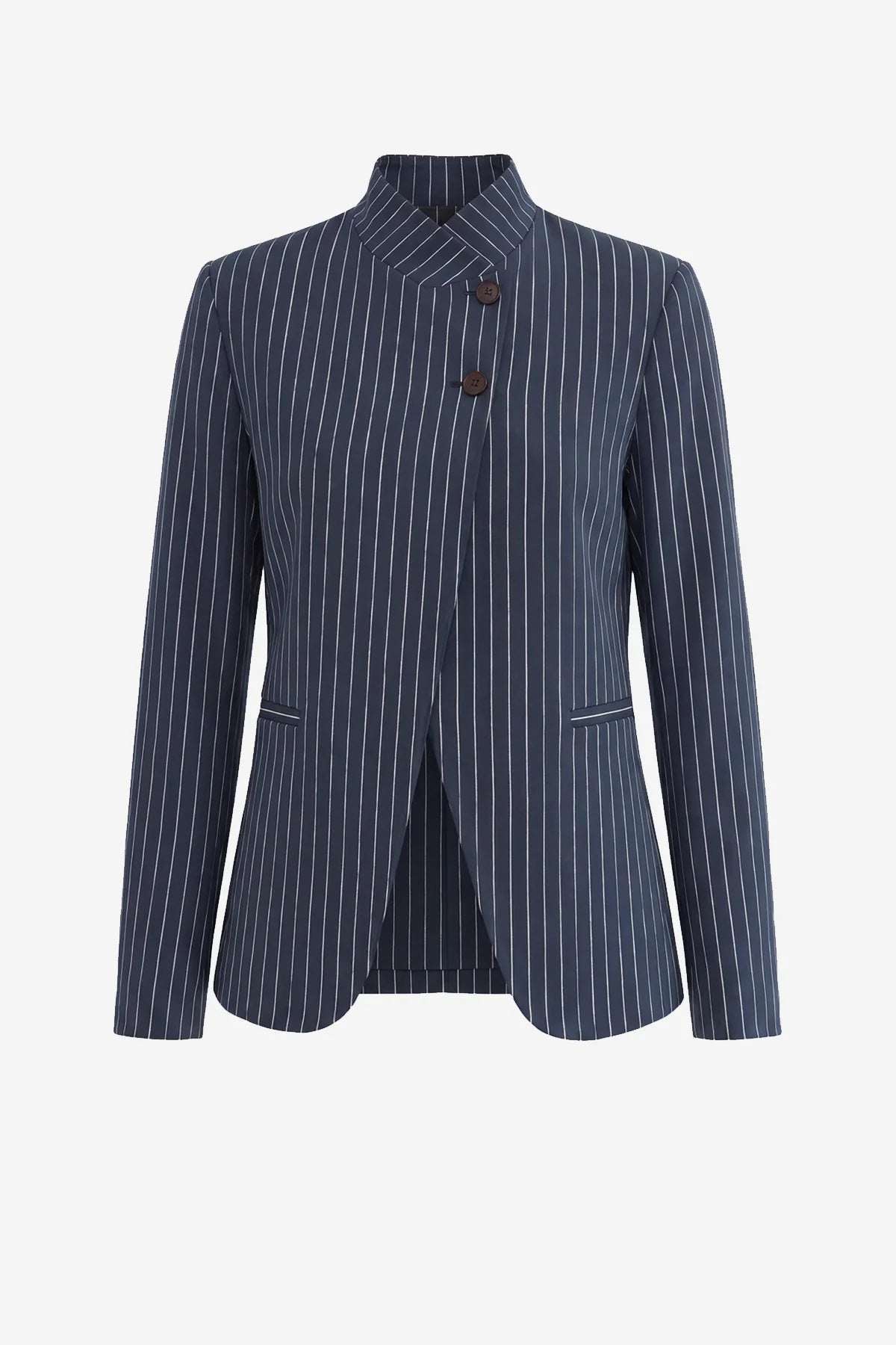 Womens Navy Casual Stand Collar Blazer | CicyBell