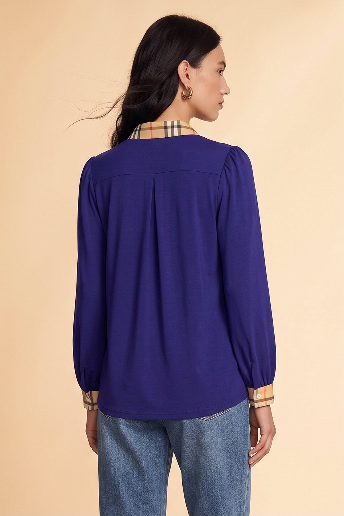 Womens Navy Puff Long Sleeve Blouse | CicyBell