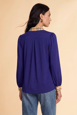 Womens Navy Puff Long Sleeve Blouse | CicyBell