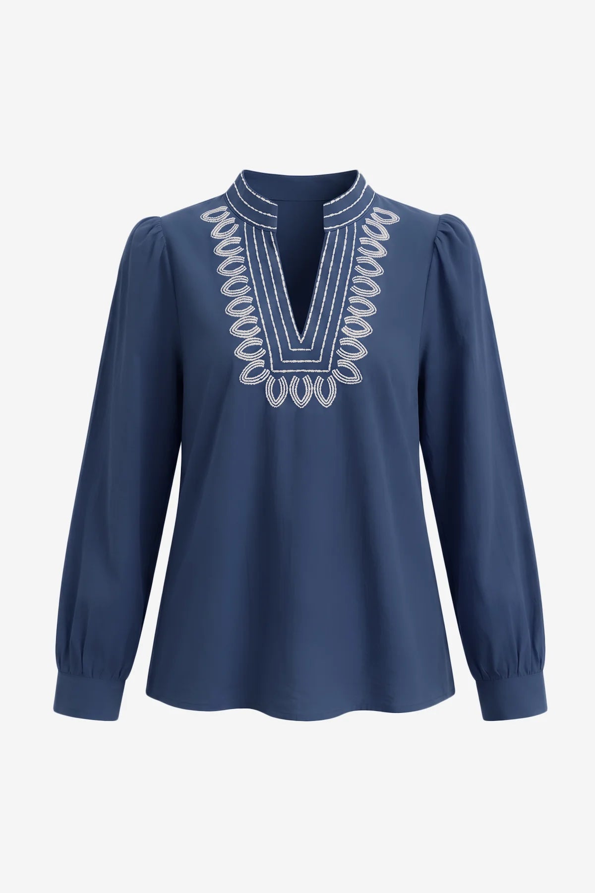 Womens Navy Puff Long Sleeve Blouses | CicyBell