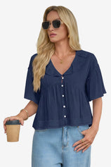 Womens Navy Cropped Babydoll Tops | CicyBell