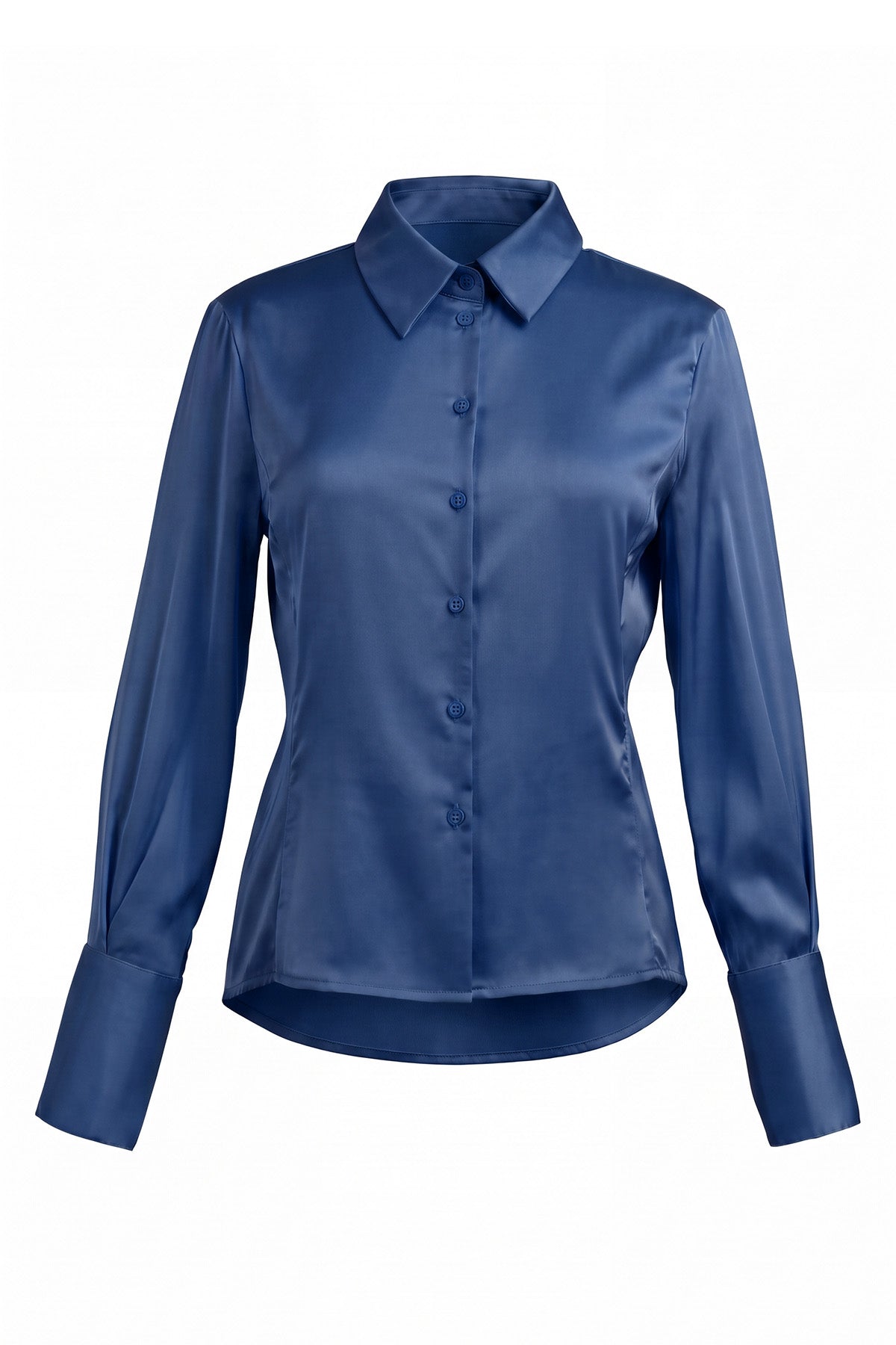 Womens Navy Satin Button Down Shirt | CicyBell