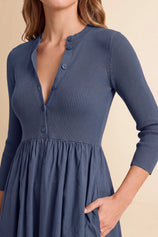 Womens Navy Long Sleeve A-Line Midi Dress| CicyBell