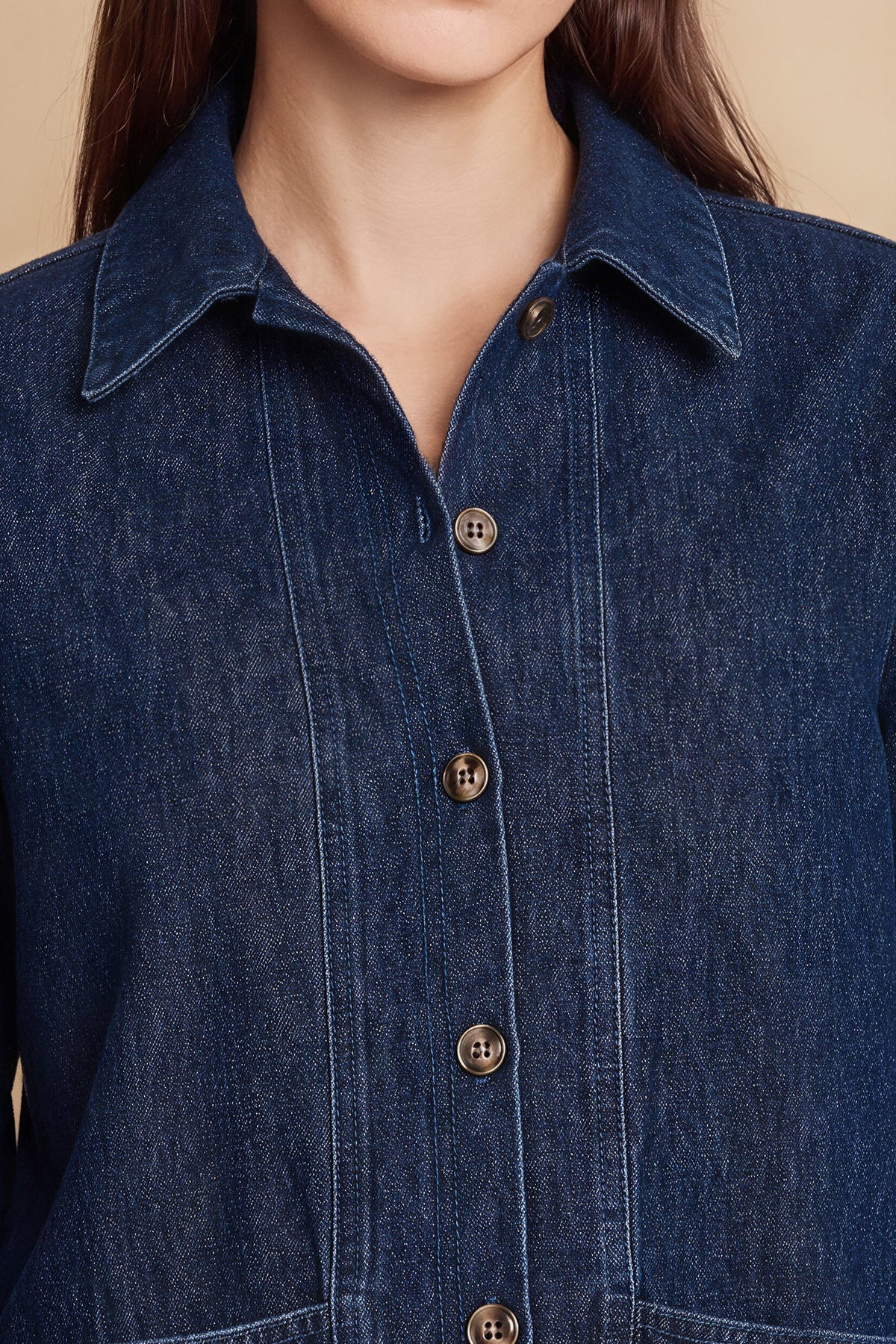 Womens Navy Button Down Denim Jacket | CicyBell
