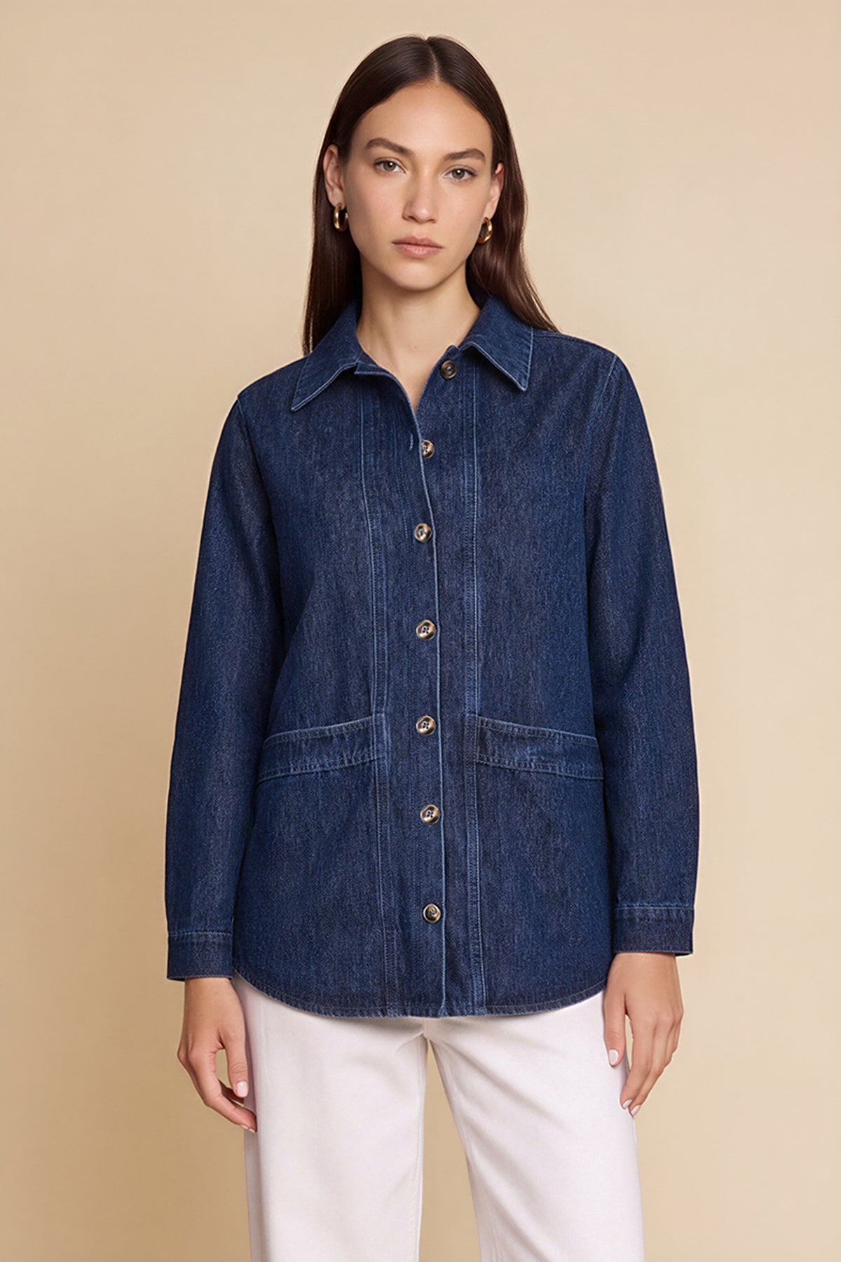 Womens Navy Button Down Denim Jacket | CicyBell