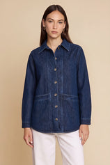 Womens Navy Button Down Denim Jacket | CicyBell