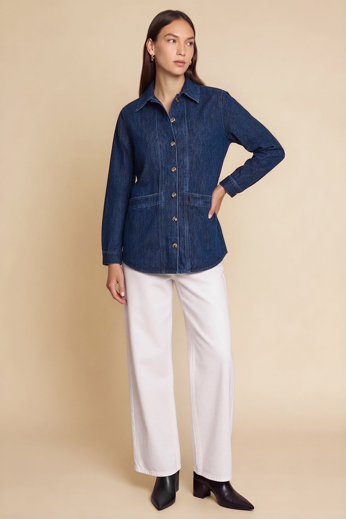 Womens Navy Button Down Denim Jacket | CicyBell